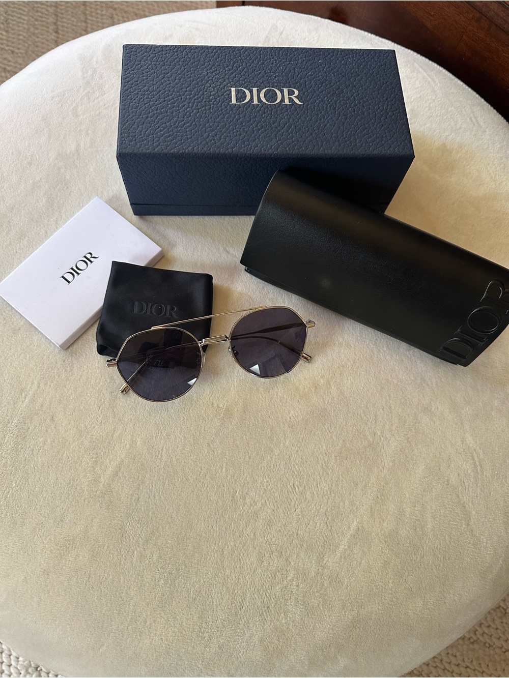Dior Round Metal Sunglasses in Silver with Black Lenses